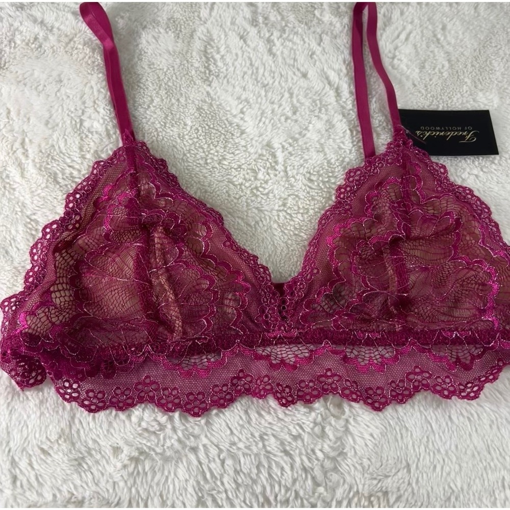 Fredericks‎ of Hollywood Women's Caroline Lace Trim Bralette Bra Fuchsia Pink 1X